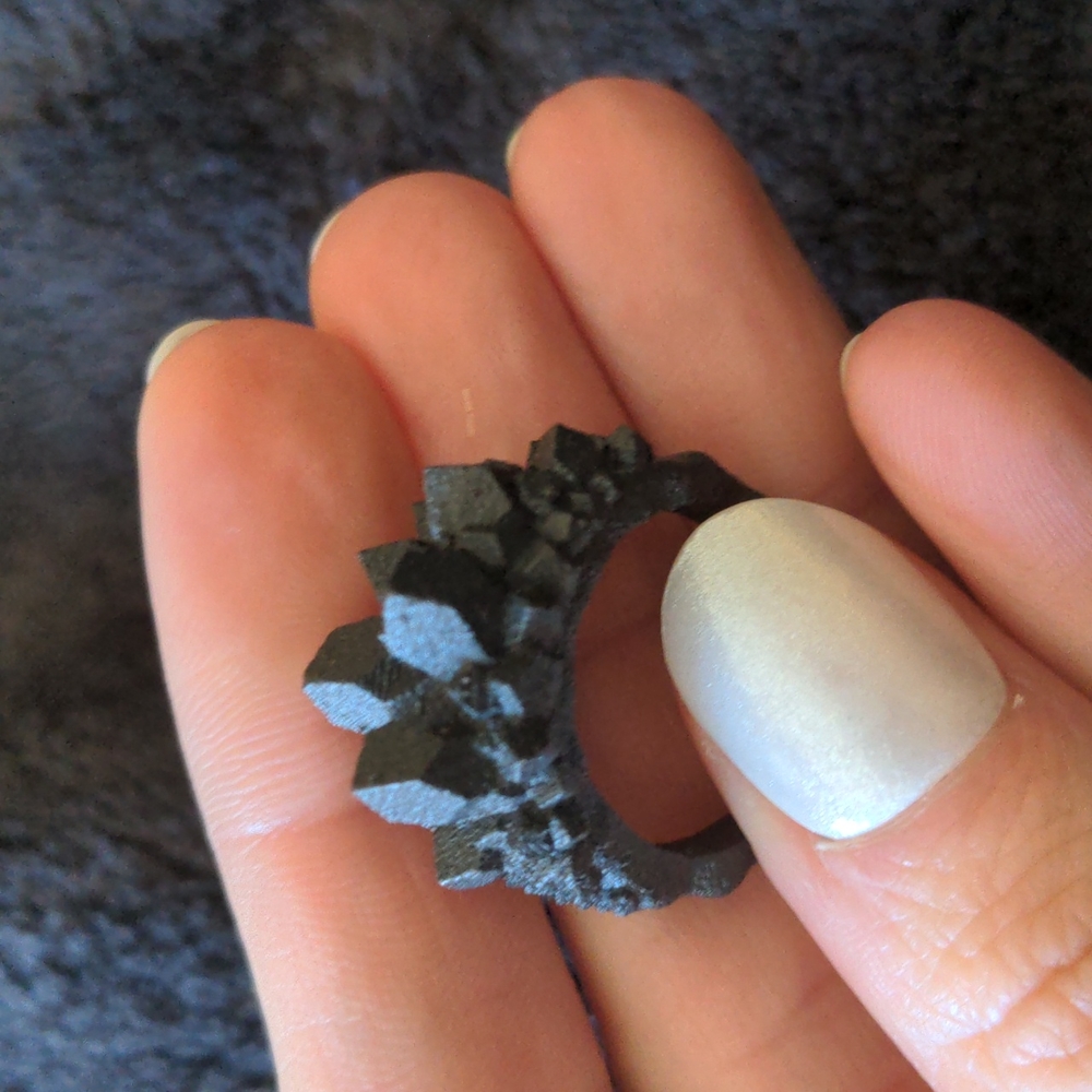 3D Printed black crystal metal ring